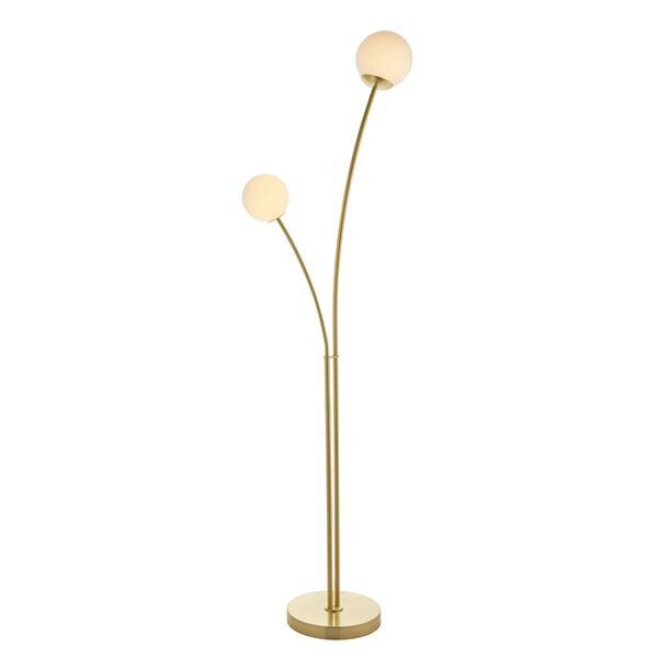 Endon Lighting - Bloom - 92219 - Satin Brass Opal Glass 2 Light Floor Lamp