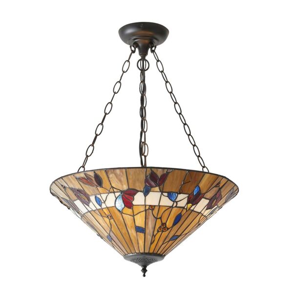 Interiors 1900 - Bernwood - 63949 - Dark Bronze Tiffany Glass 3 Light Ceiling Pendant Light