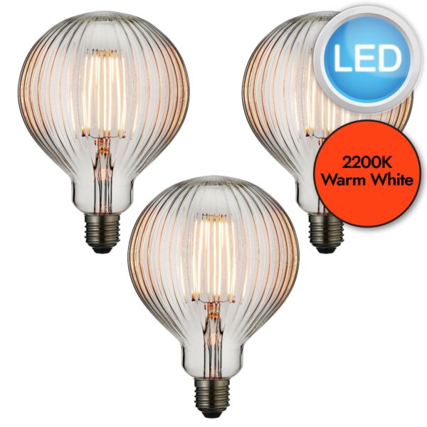 Endon Lighting - Set of 3 Ribb - 80632 - LED E27 ES - Filament Light Bulbs - 125mm dia