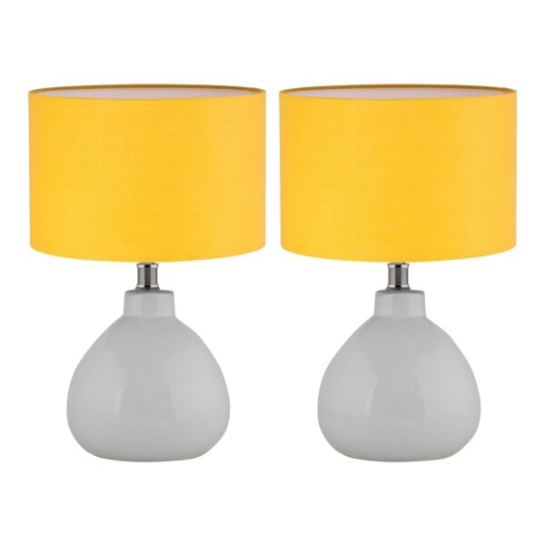 Set of 2 Tuscan - White Ceramic Lamps with Ochre Shade