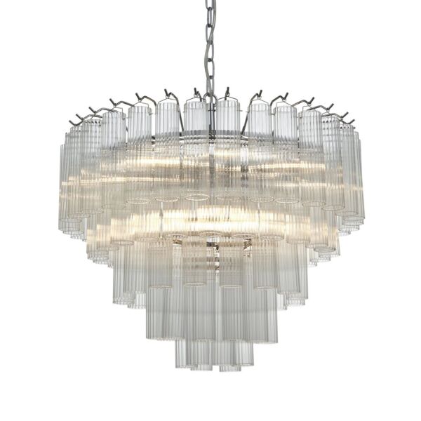 Endon Lighting - Toulouse - 104090 - Nickel Clear Ribbed Glass 12 Light Ceiling Pendant Light