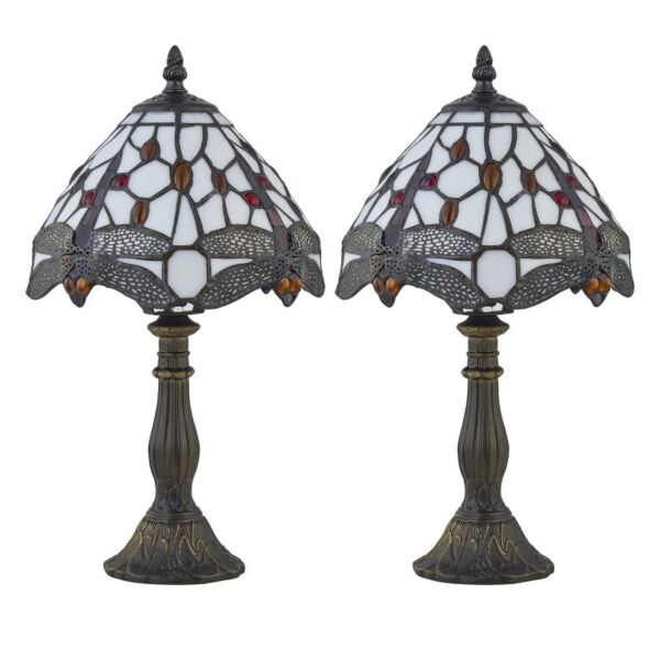 Set of 2 Basil - Tiffany Dragon Fly 36cm Table Lamps